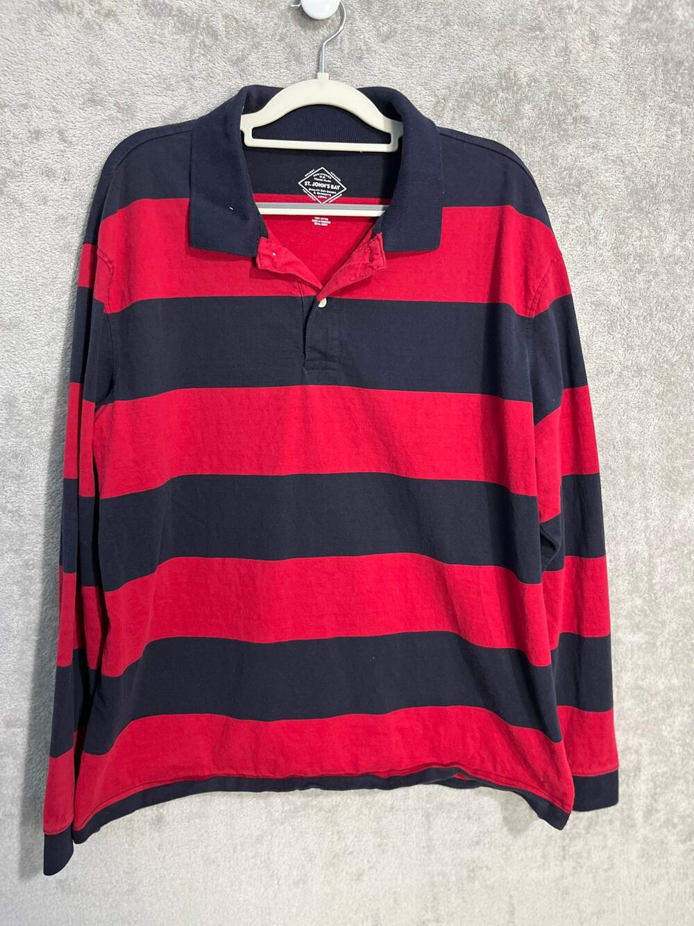 St Johns Bay Rugby Legacy Polo XL Navy Red Striped Bloke